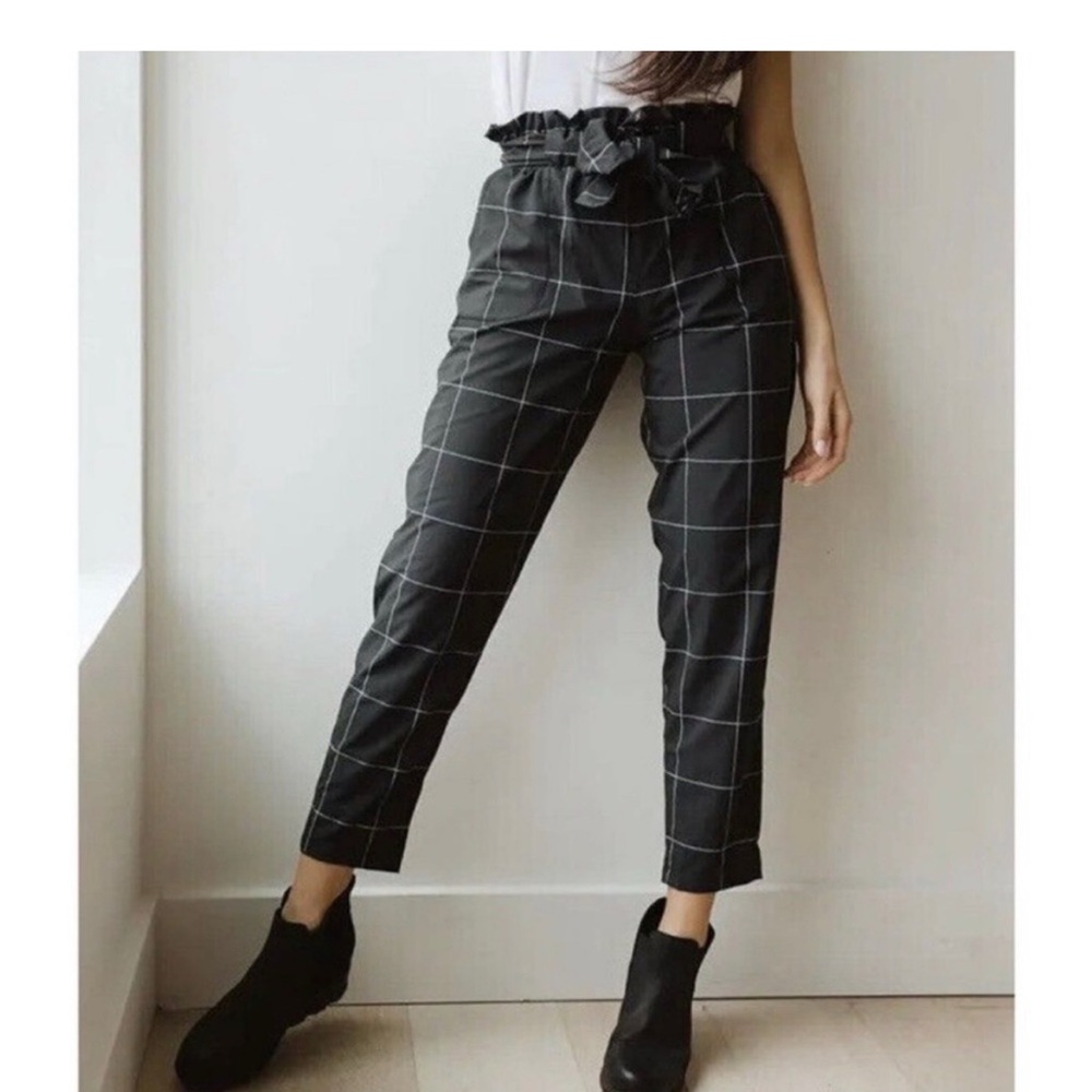 Women's Black Checkered Pants